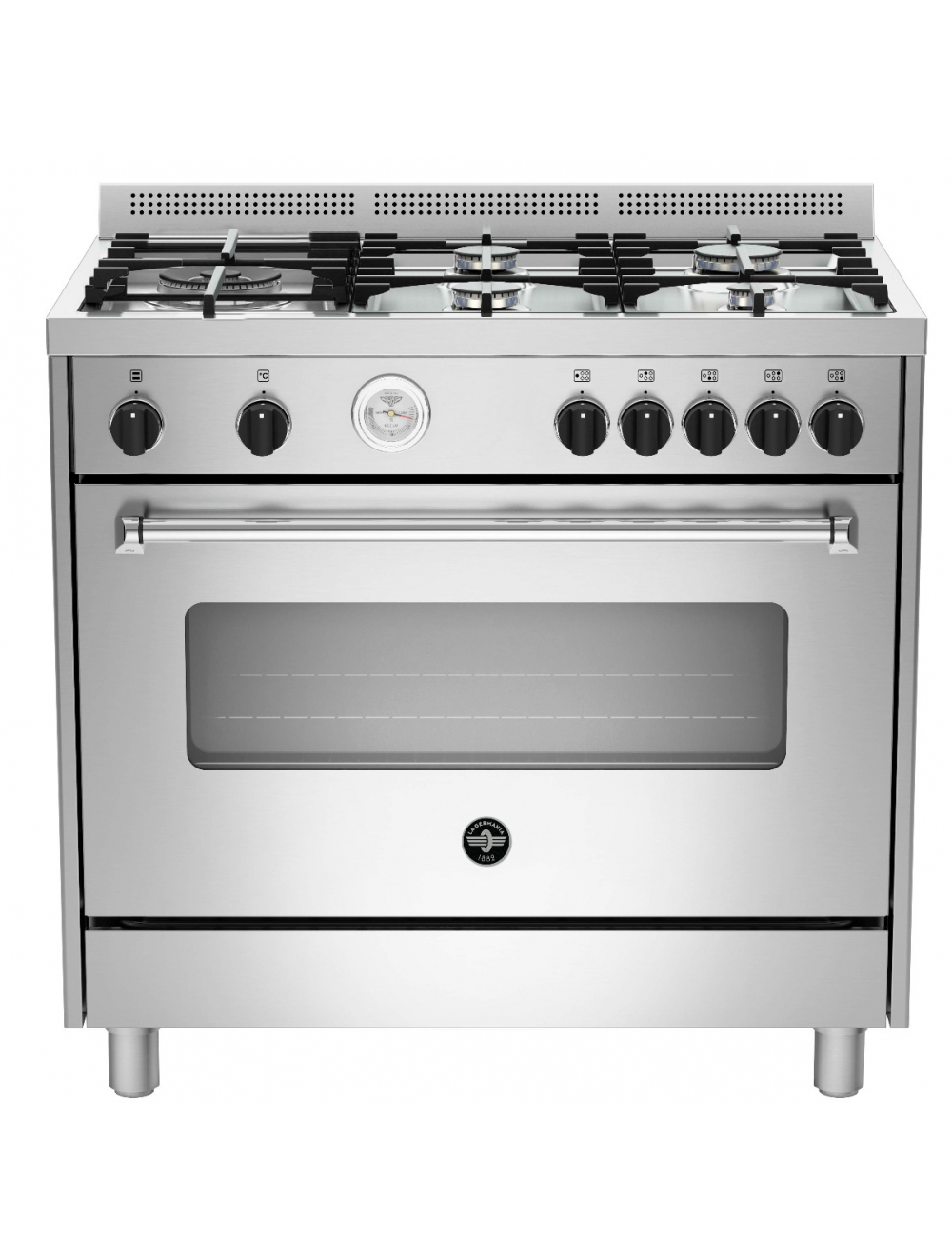 La Germania 90cm stainless steel stove with five gas hobs and electric oven